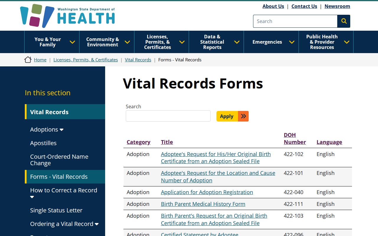 Silverdale residents directory vital record forms